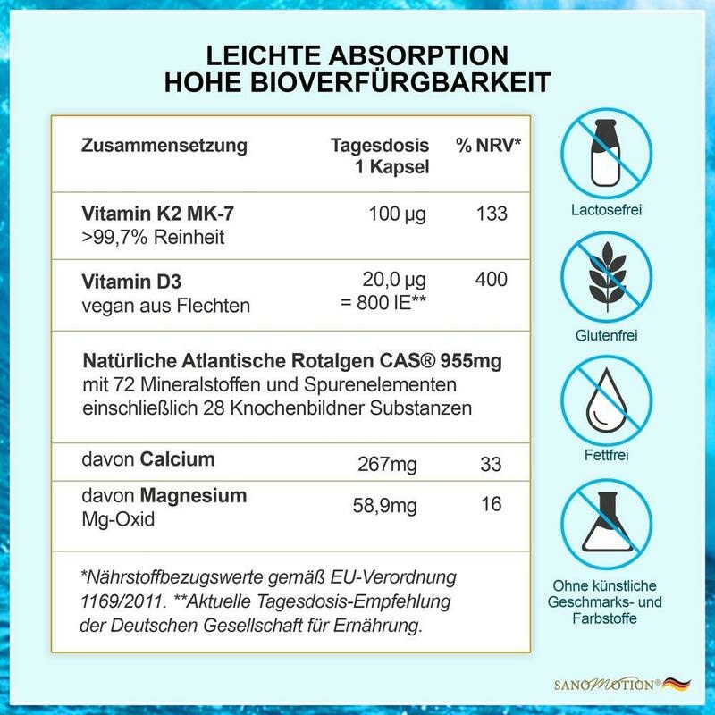 SANOMOTION STRENGTH K2+D3+Ca+Mg vegan Kapseln